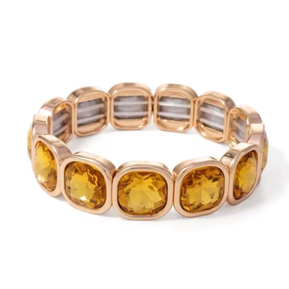 Amber Gold Gemstone Crystal Stretch Bracelet - Picture 3 of 6